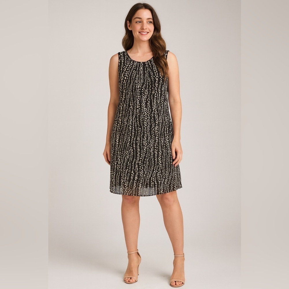 Robbie Bee NWT Black Abstract Dot Pleated Chiffon Dress Whimsy Festival Size 14